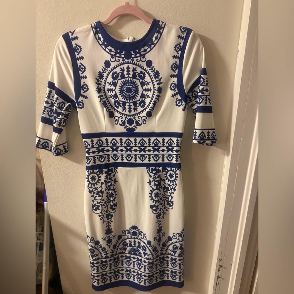 Floerns Porcelain PrintElegant Blue and White Patterned Dress